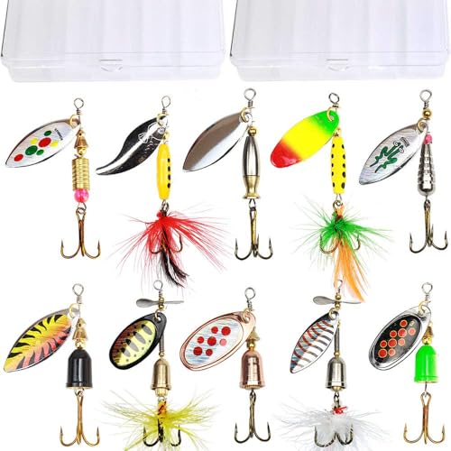 Tbuymax 10-Piece Spinnerbait & Rooster Tail Set – Freshwater & Saltwater