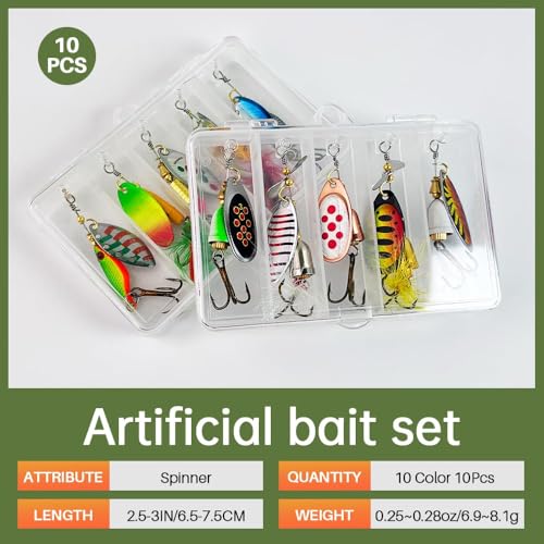Tbuymax 10-Piece Spinnerbait & Rooster Tail Set – Freshwater & Saltwater
