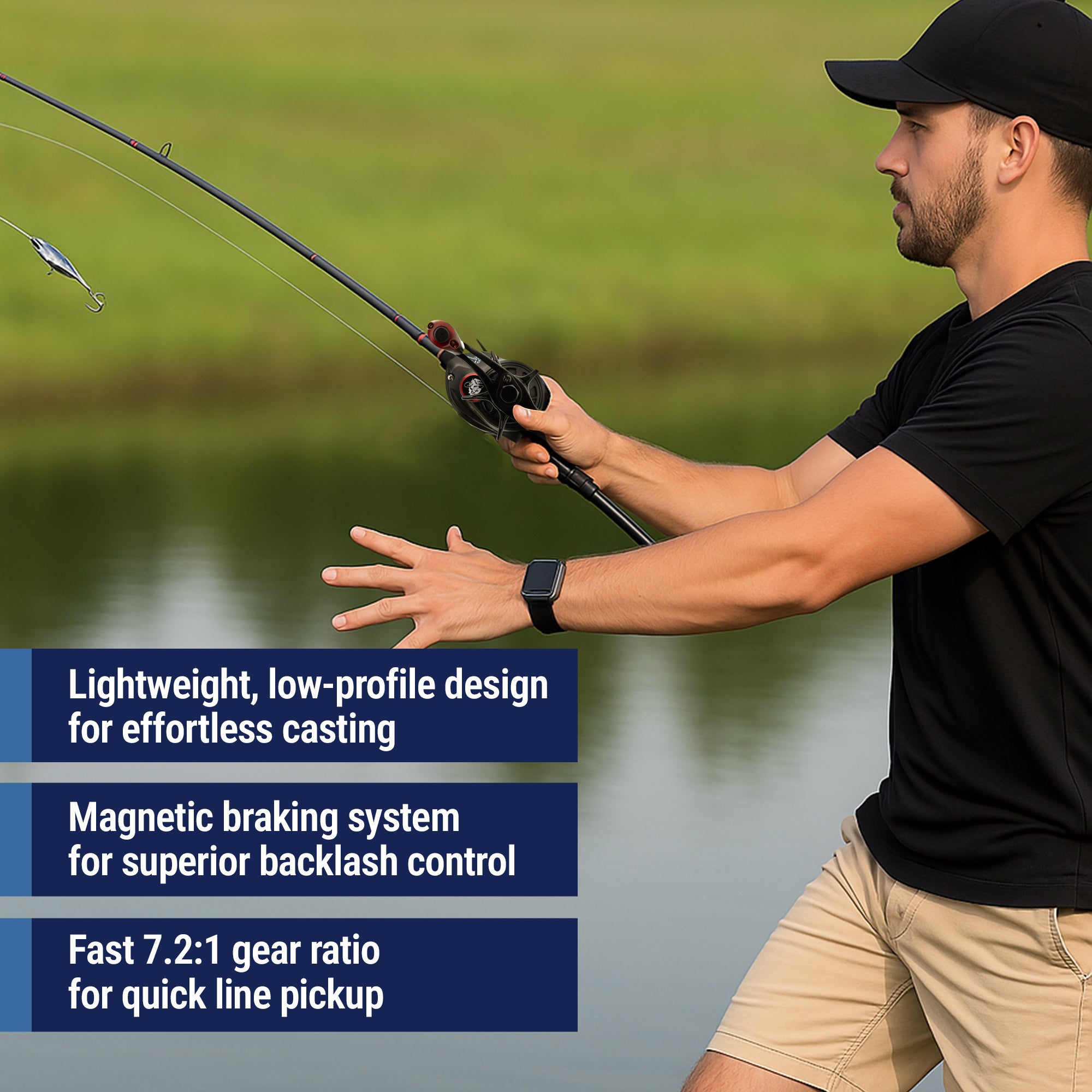 Reaction Tackle ReactCast Baitcasting Reel – 7.3:1 Gear Ratio, Lightweight & Smooth